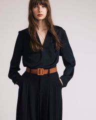 Beatrice Soft Satin Long Sleeve Top - Black
