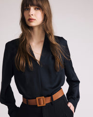Beatrice Soft Satin Long Sleeve Top - Black