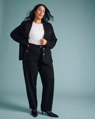 Audrey Relaxed Uniform Ponte Workpant - Black with Gold Buttons