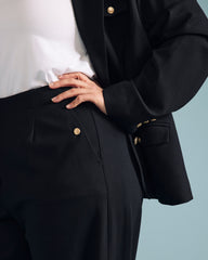 Audrey Relaxed Uniform Ponte Workpant - Black with Gold Buttons