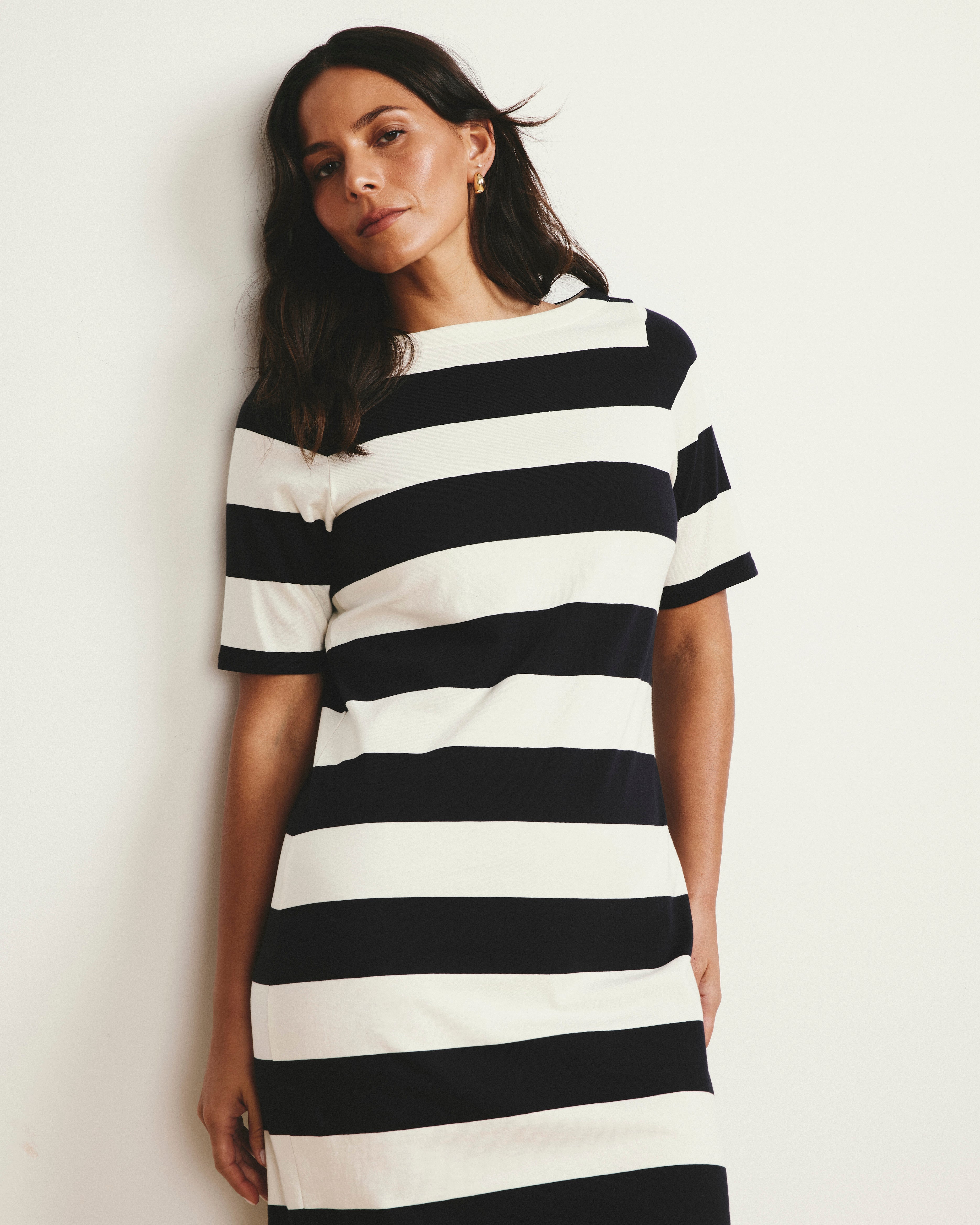 Belle Breton Stripe Jersey Dress - Ecru/Black Rugby Stripe