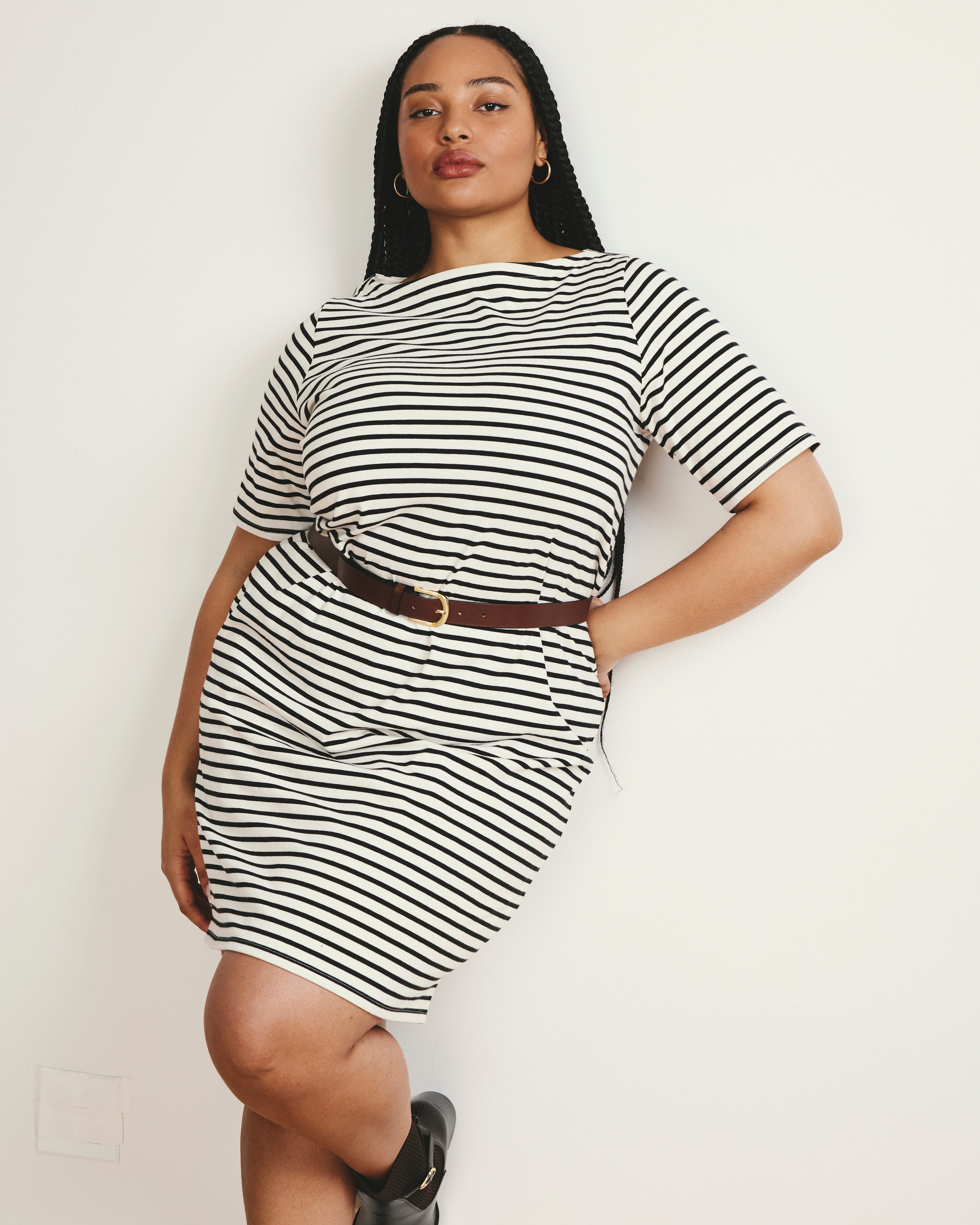 Belle Breton Stripe Jersey Dress - Ecru/Black Stripe