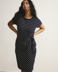 Crescent Breton Stripe Knot Dress - Navy Pinstripe