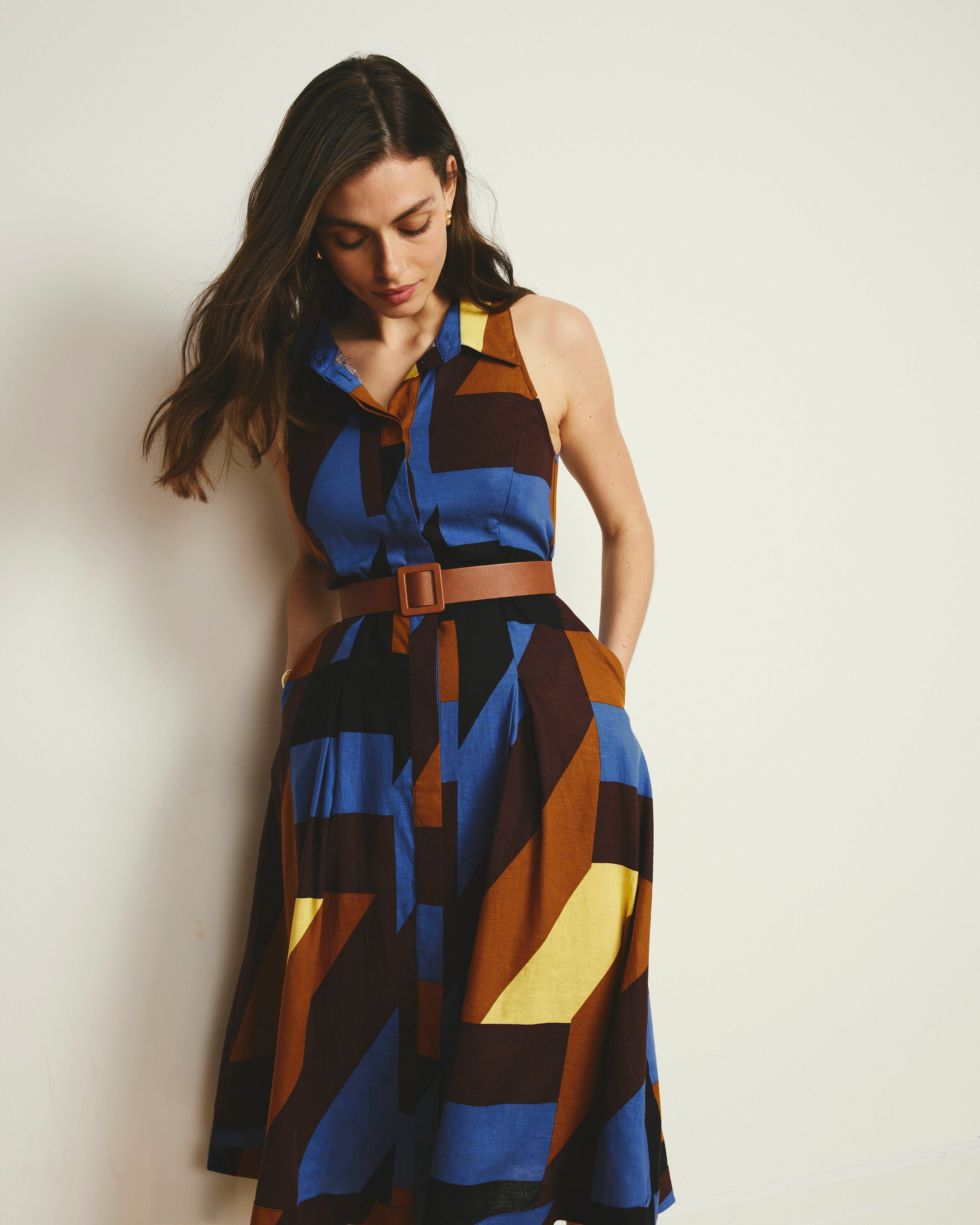 Adelaide Linen Blend Shirtdress - Beach Ombra Print