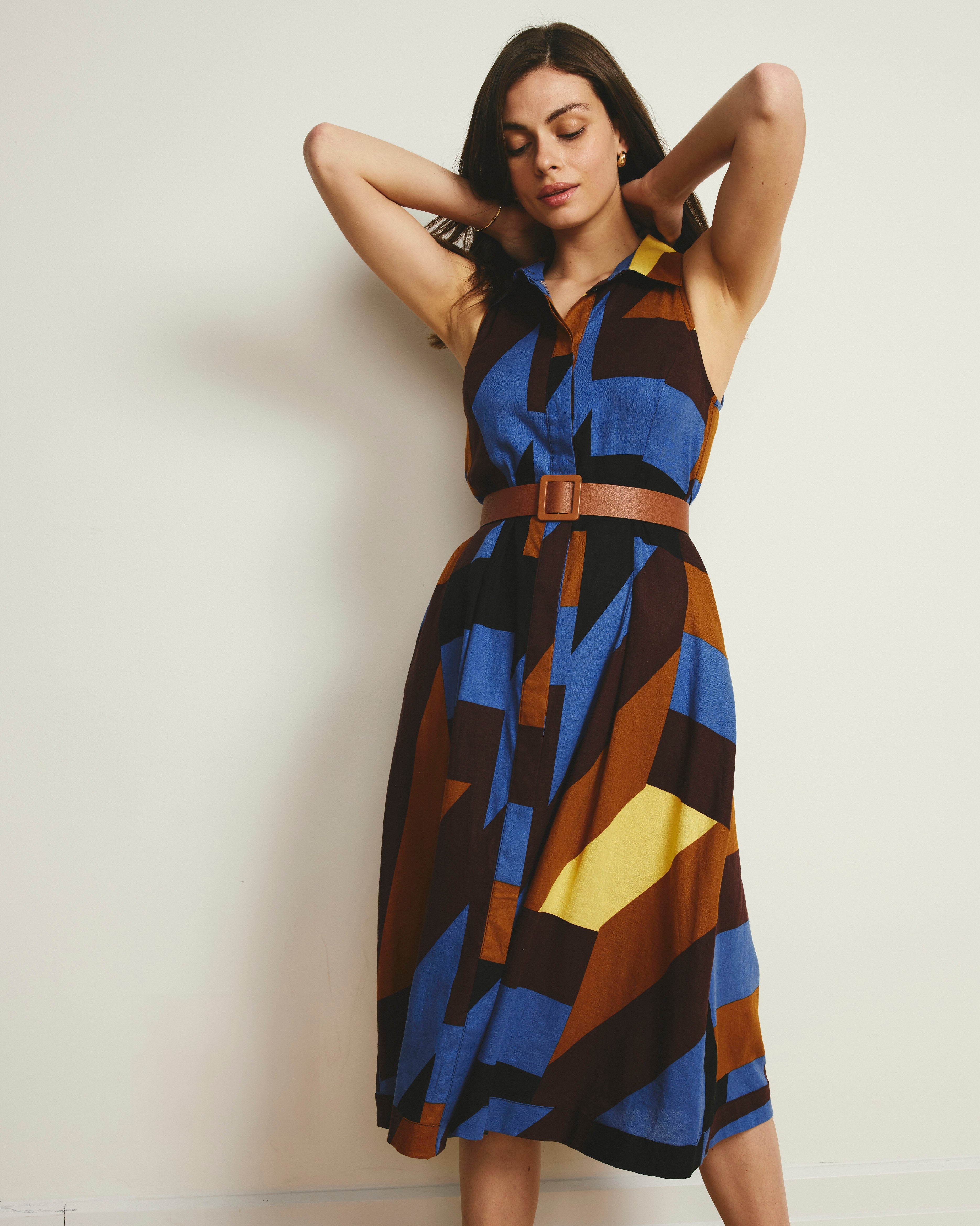 Adelaide Linen Blend Shirtdress - Beach Ombra Print