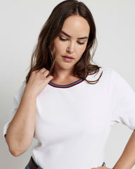 Classic Ribbed Tee - White/Striped Trim