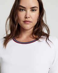 Classic Ribbed Tee - White/Striped Trim