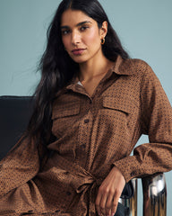 Cooling Stretch Cupro Savannah Dress - Brown Hacienda Print