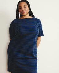 Belle Breton Stripe Jersey Dress - Deep Teal/Black Stripe