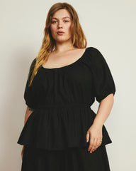 Andrea Peplum Linen Blend Top - Black