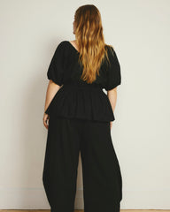Cosma Barrel Leg Linen Blend Pants - Black