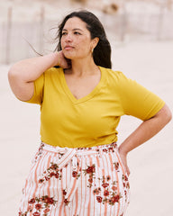 Classic V-Neck Ribbed Tee - Goldenrod