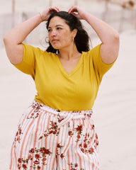 Classic V-Neck Ribbed Tee - Goldenrod