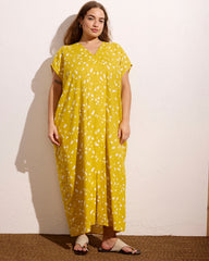 Cabana Linen Blend Kaftan - Yellow Confetti Print