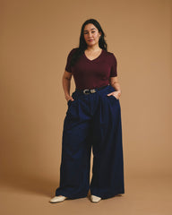 Cloud Rib Short Sleeve V-Neck Tee - Black Cherry