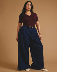 Cloud Rib Short Sleeve V-Neck Tee - Black Cherry
