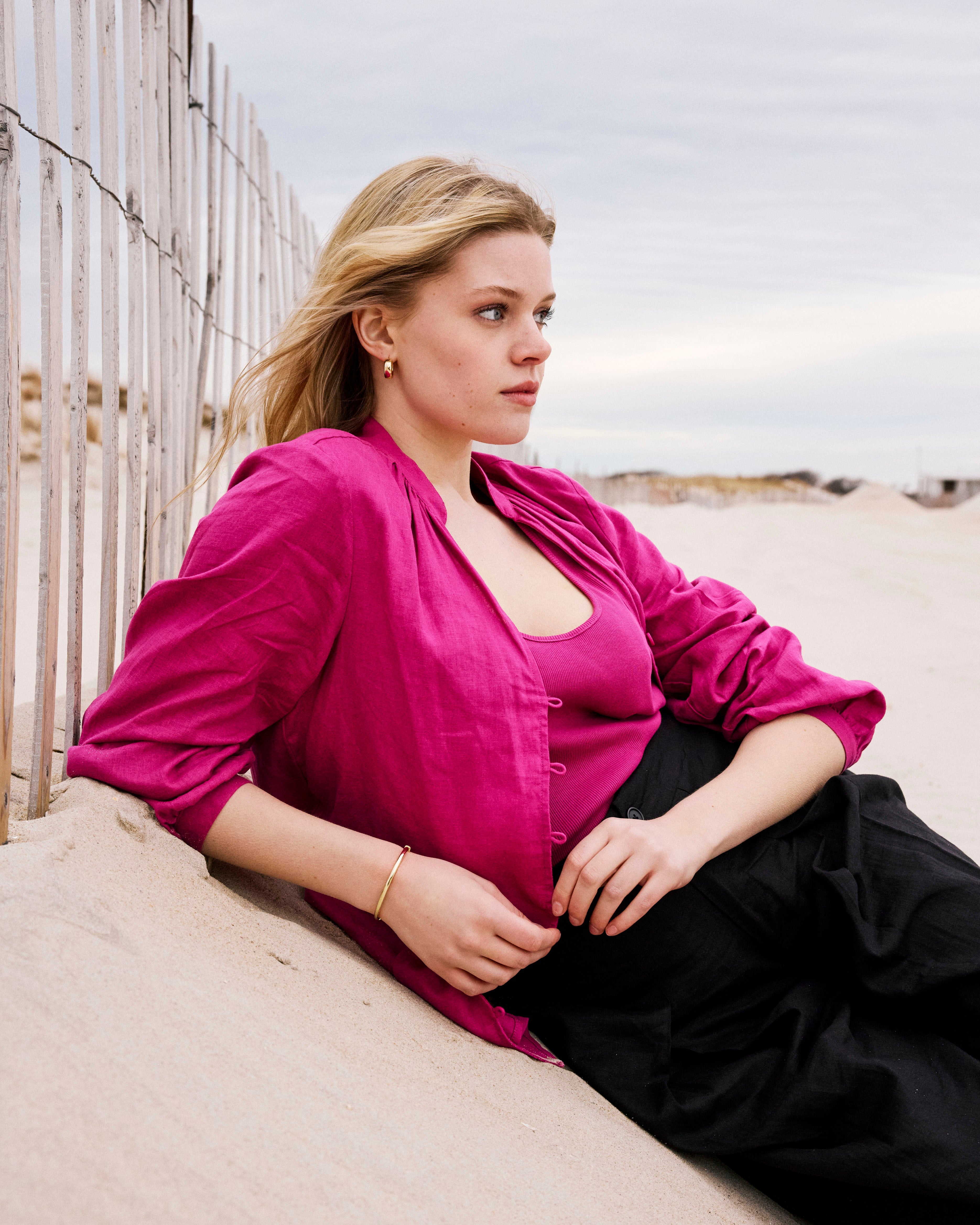 Avalon Linen Blend Blouse - Hyper Pink
