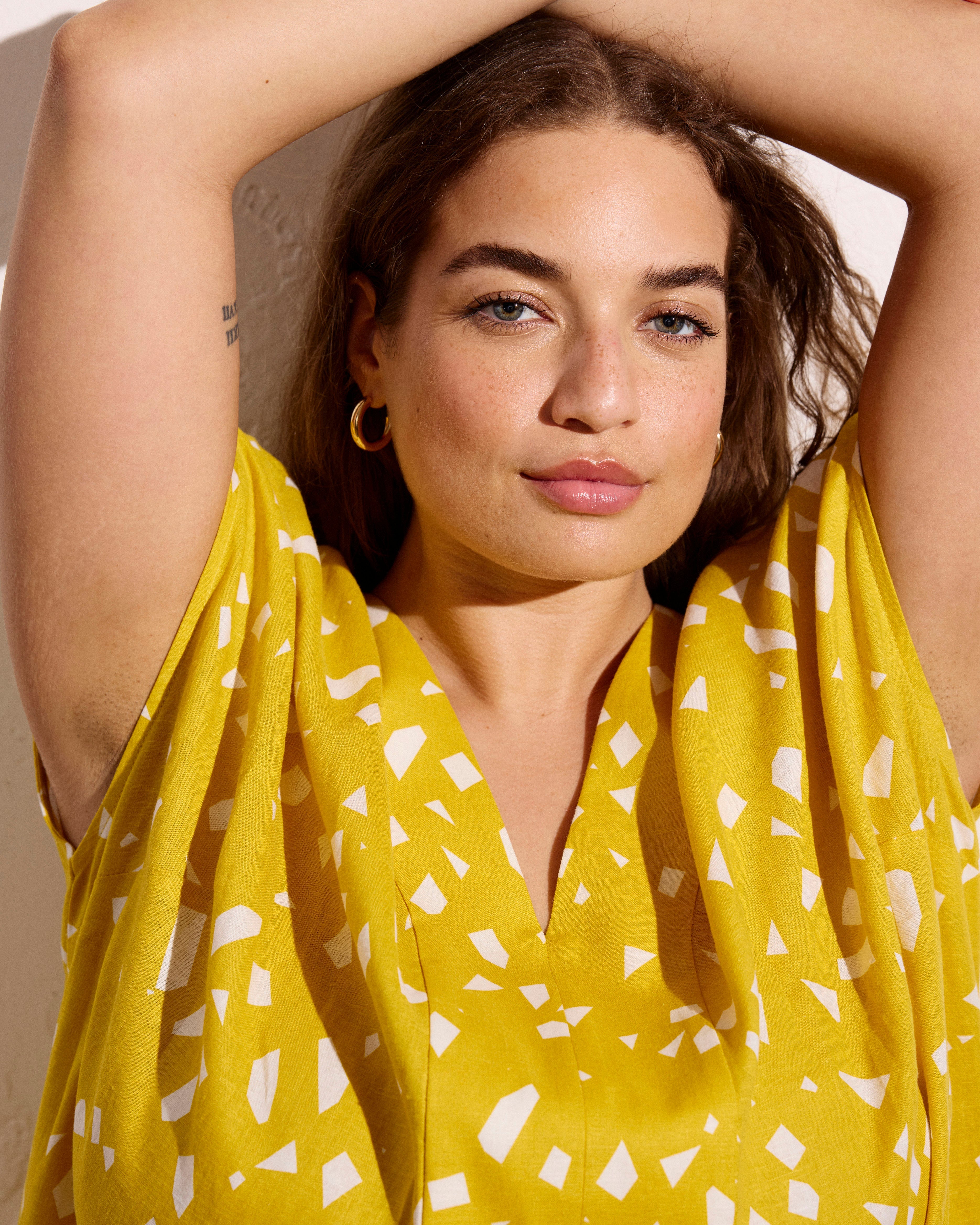 Cabana Linen Blend Kaftan - Yellow Confetti Print