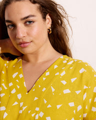 Cabana Linen Blend Kaftan - Yellow Confetti Print