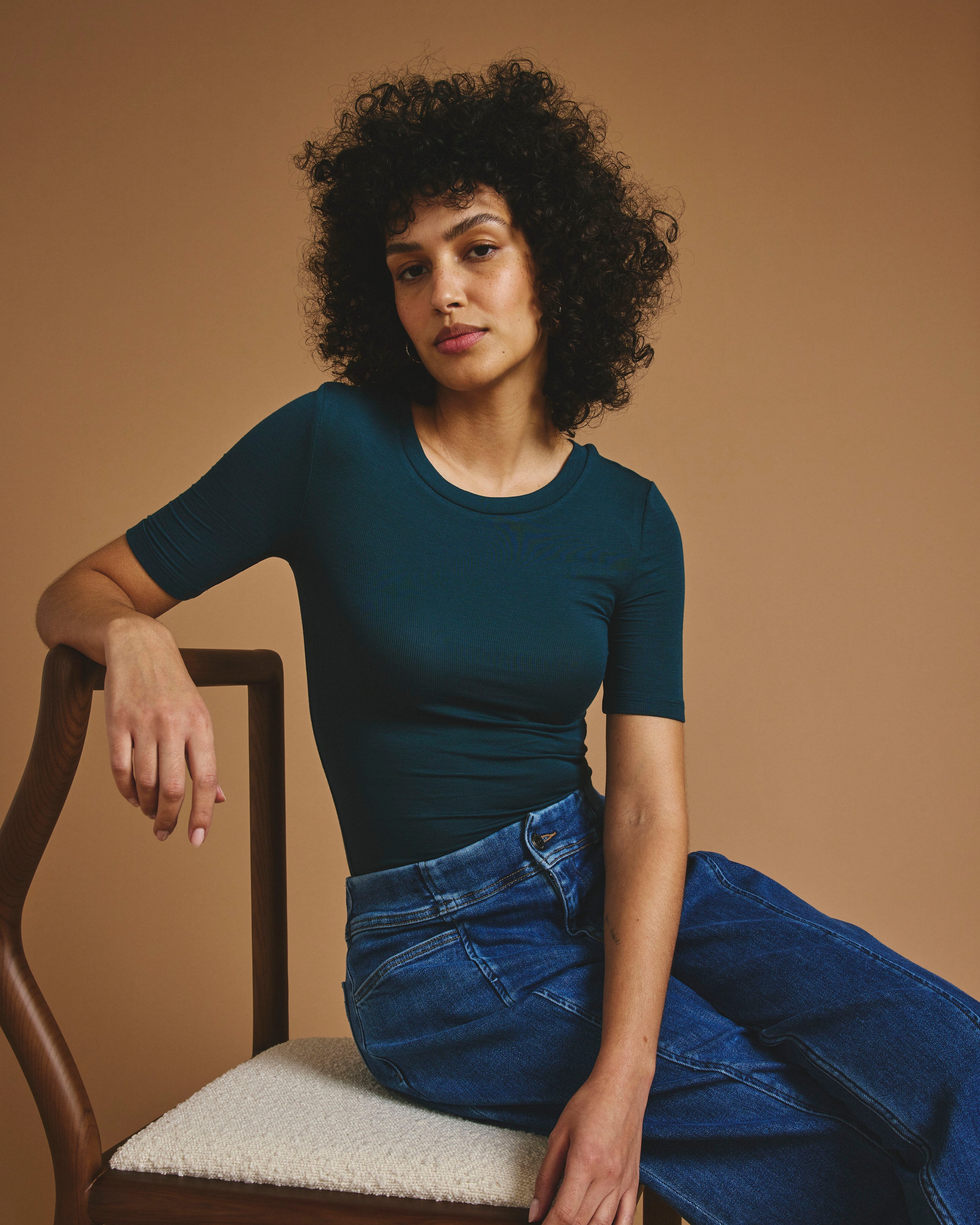 Cloud Rib Short Sleeve Crew Neck Tee - Deep Sea