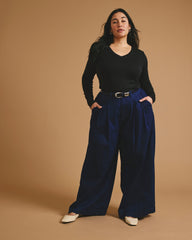 Cloud Rib Long Sleeve V-Neck Tee - Black