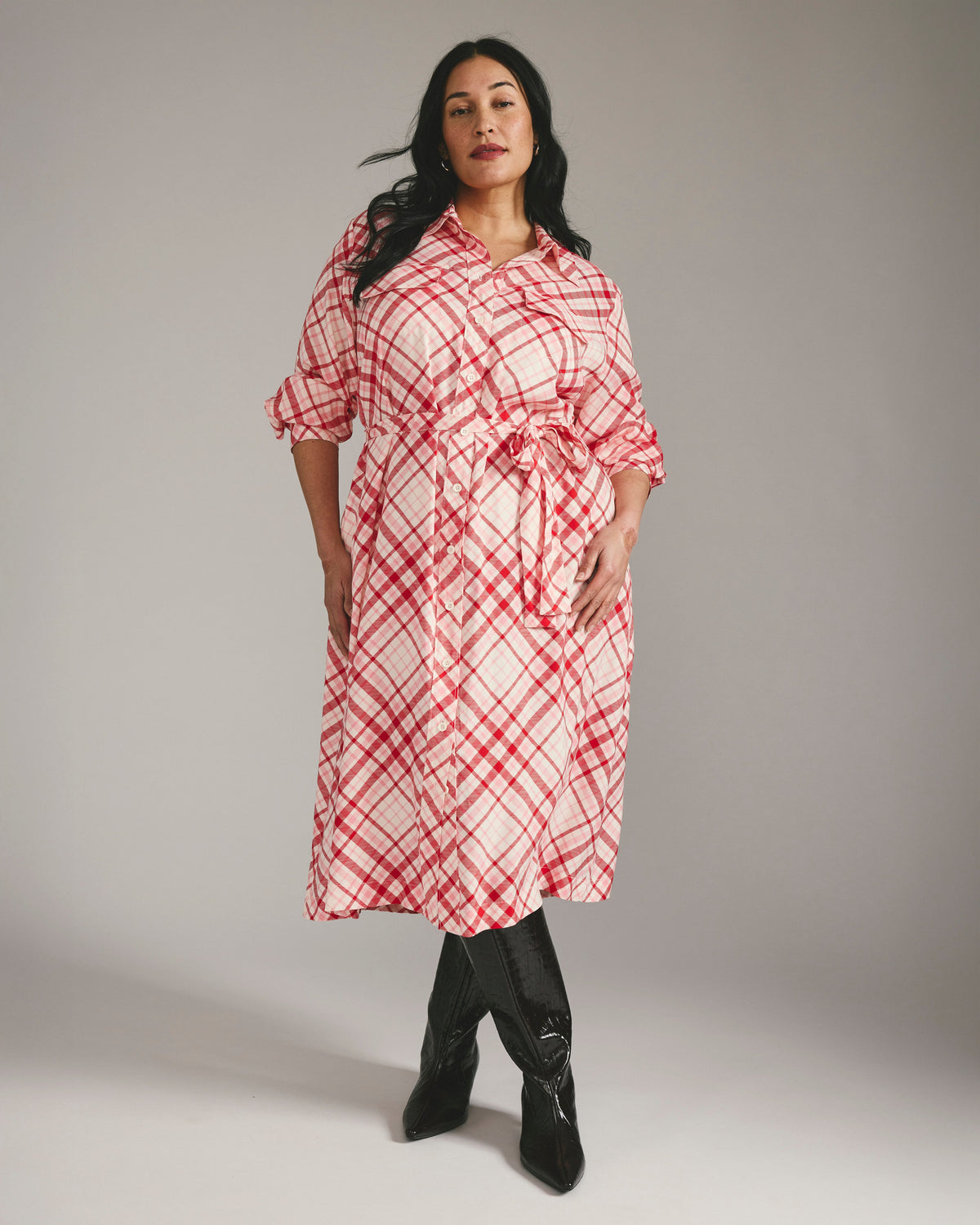 Cooling Stretch Cupro Savannah Dress - Red Plaid Print