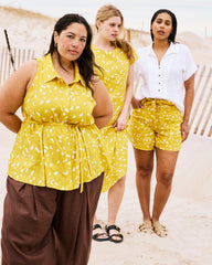 Adelaide Sleeveless Linen Blend Shirt - Yellow Confetti Print