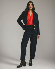 Audrey Relaxed Uniform Ponte Workpant - Navy with Gold Buttons