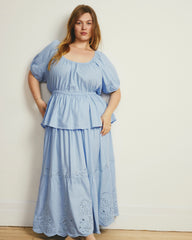 Andrea Peplum Linen Blend Top - Cielo Blue