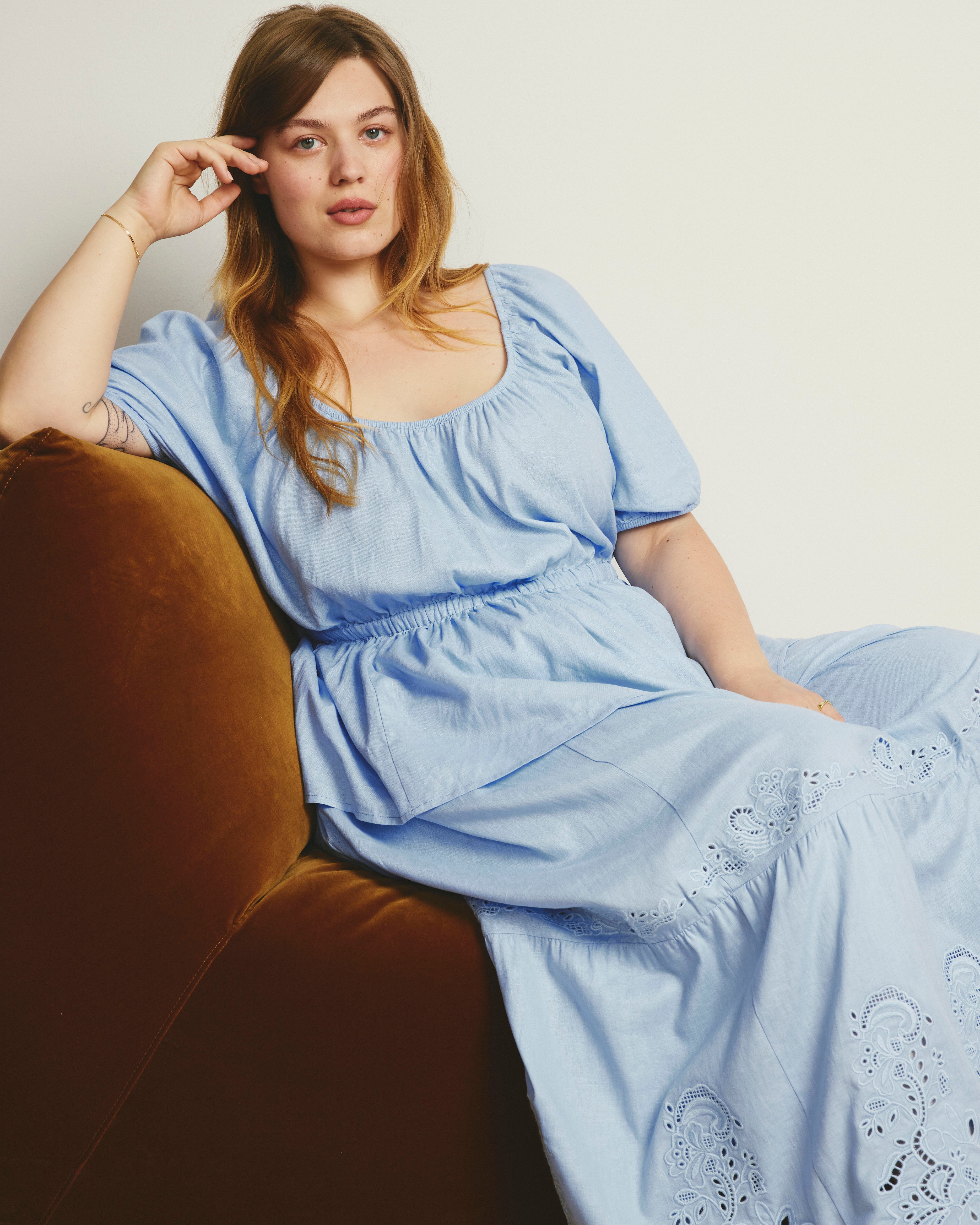 Andrea Peplum Linen Blend Top - Cielo Blue