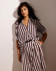 Button Back Linen Blend Polo Shirt - Peppercorn Stripe