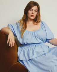 Andrea Peplum Linen Blend Top - Cielo Blue