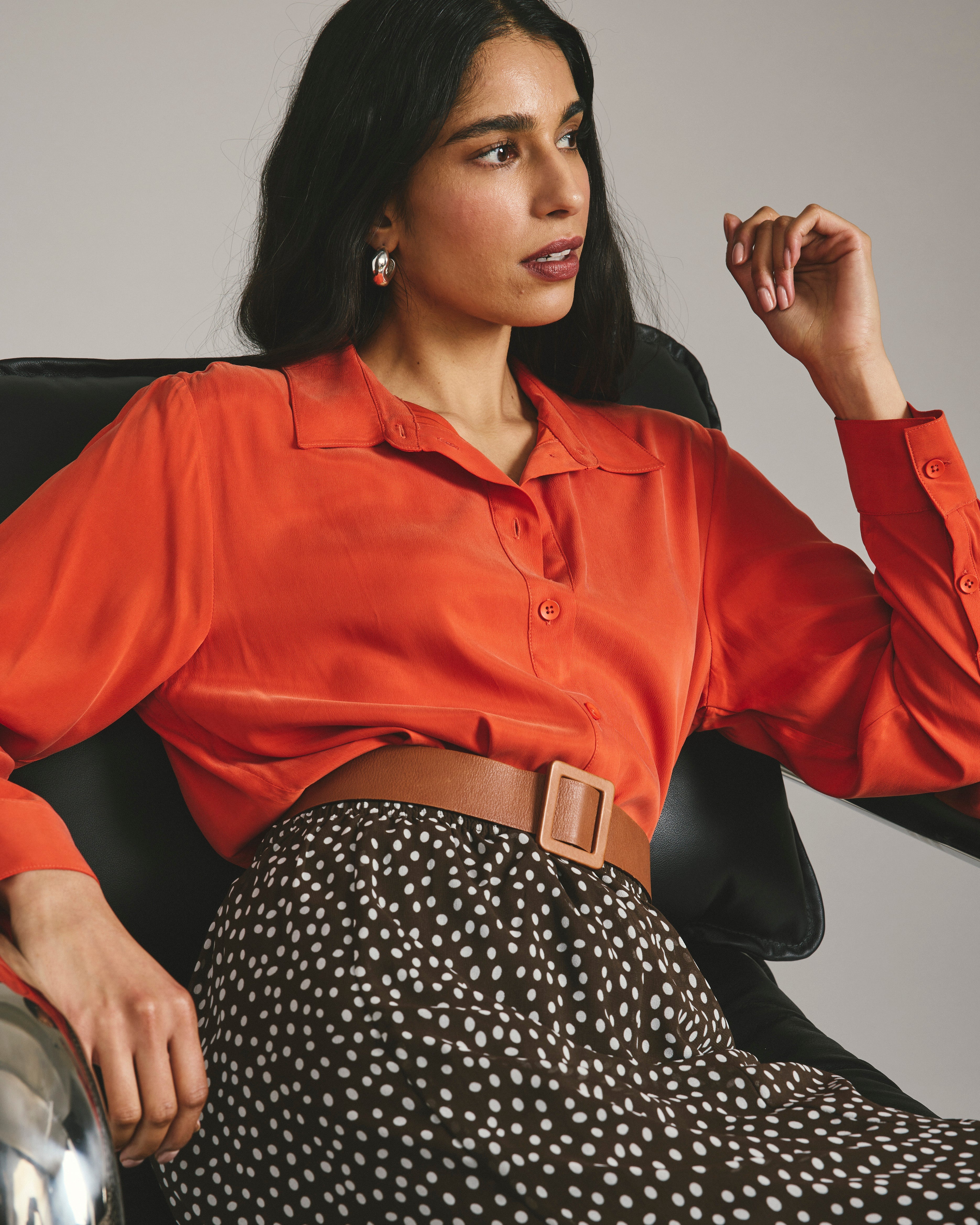 Cooling Stretch Cupro Oversized Artist Shirt - Orange Flame