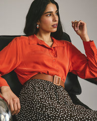 Cooling Stretch Cupro Oversized Artist Shirt - Orange Flame
