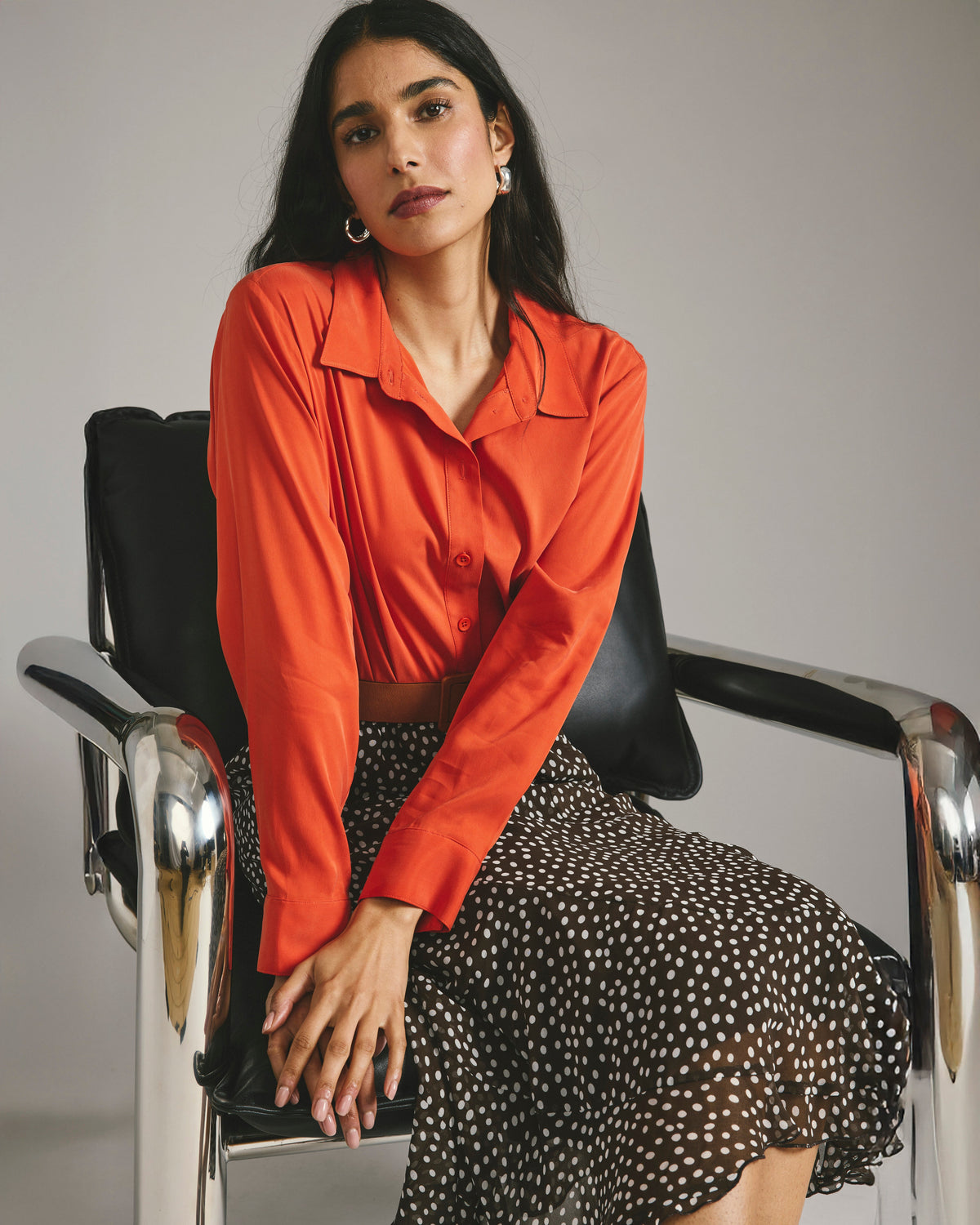 Cooling Stretch Cupro Oversized Artist Shirt - Orange Flame