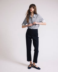 Button Back Poplin Polo Shirt - Smokey Blue Stripe