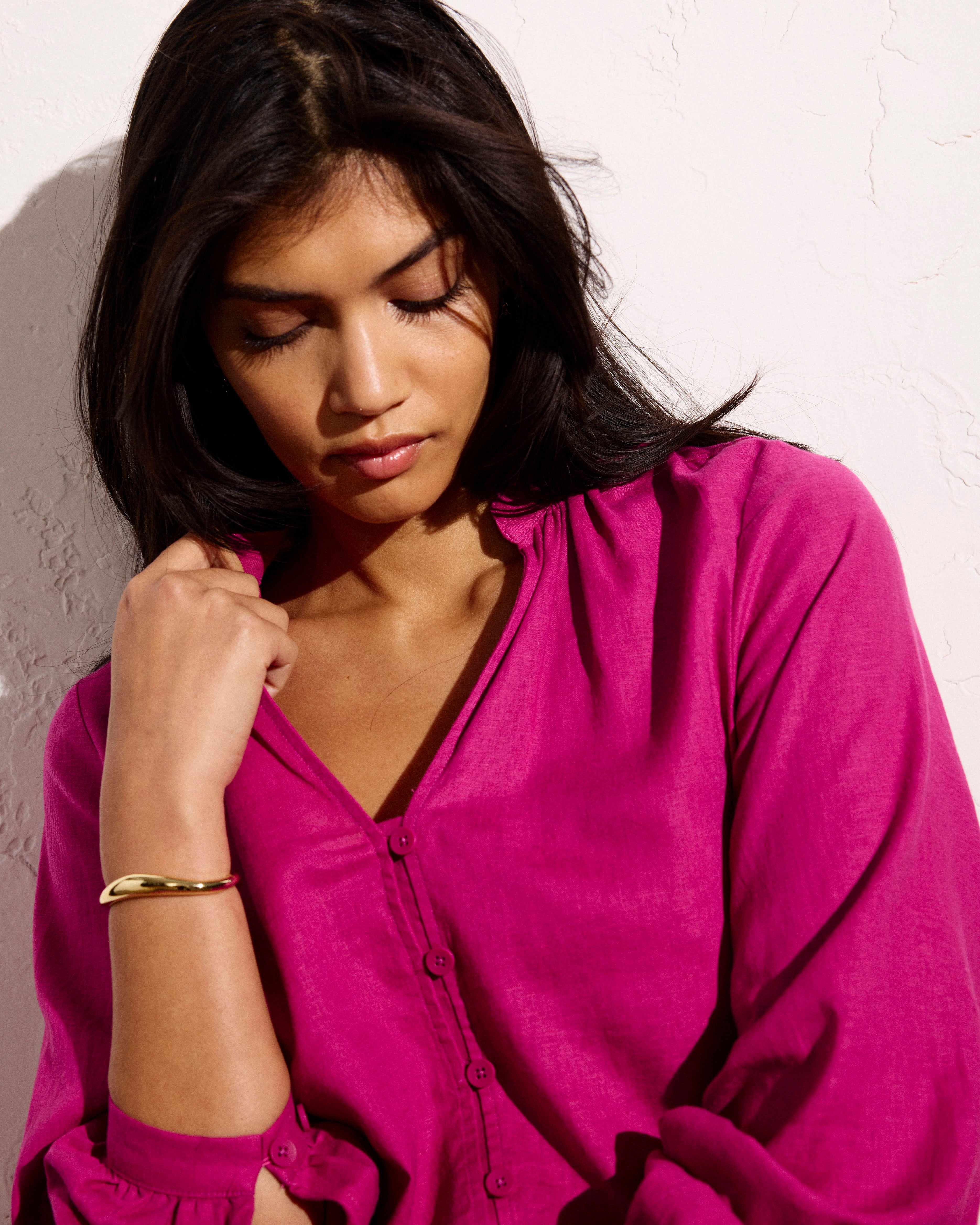 Avalon Linen Blend Blouse - Hyper Pink