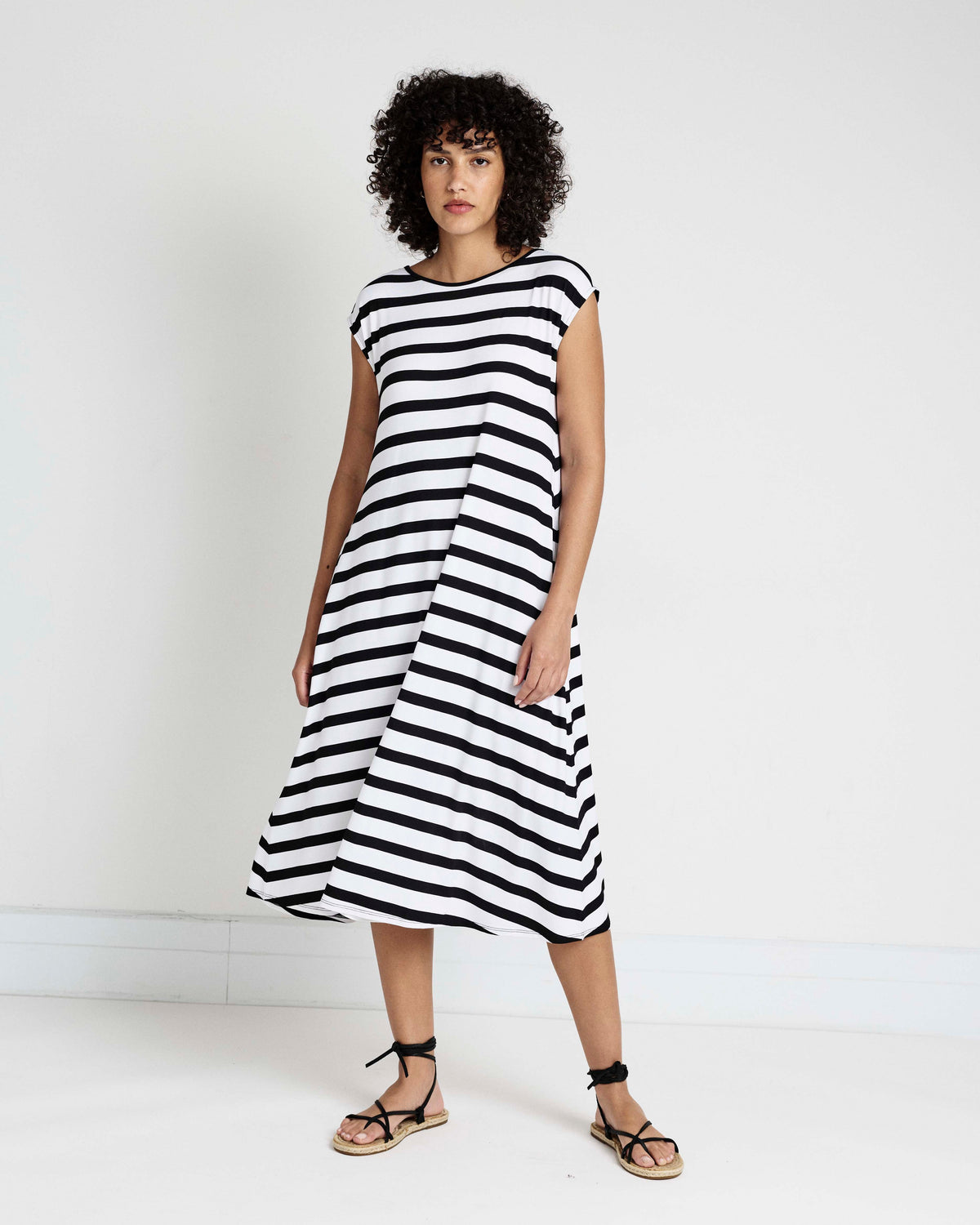 Capri Divine Jersey Flared Dress - Black/White Stripe