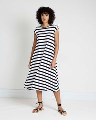 Capri Divine Jersey Flared Dress - Black/White Stripe