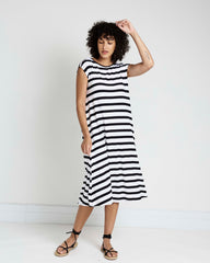 Capri Divine Jersey Flared Dress - Black/White Stripe