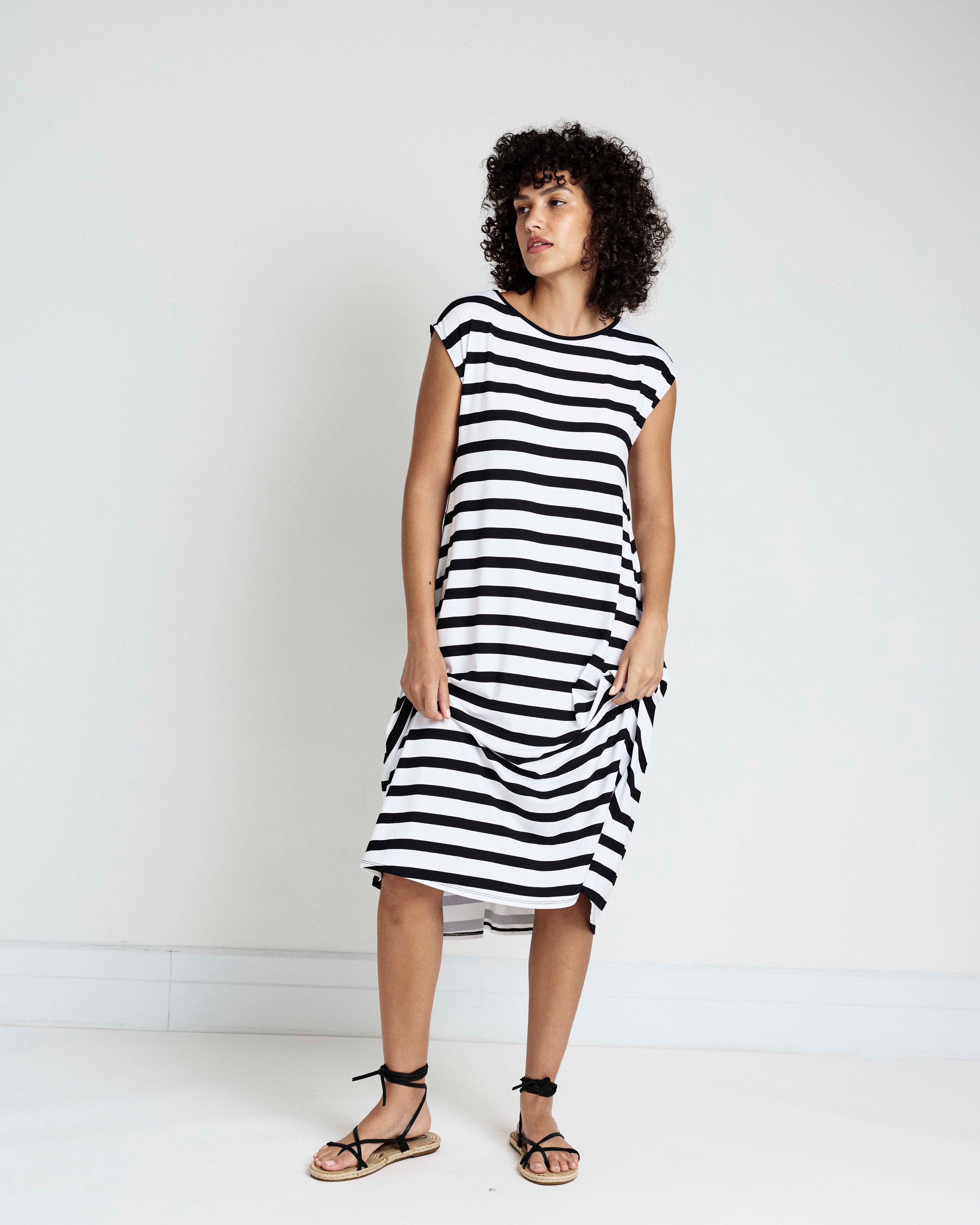 Capri Divine Jersey Flared Dress - Black/White Stripe