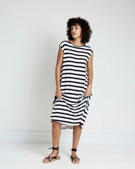 Capri Divine Jersey Flared Dress - Black/White Stripe