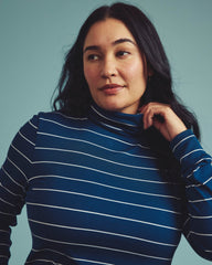 Cloud Rib Turtleneck - Teal/White Microstripe