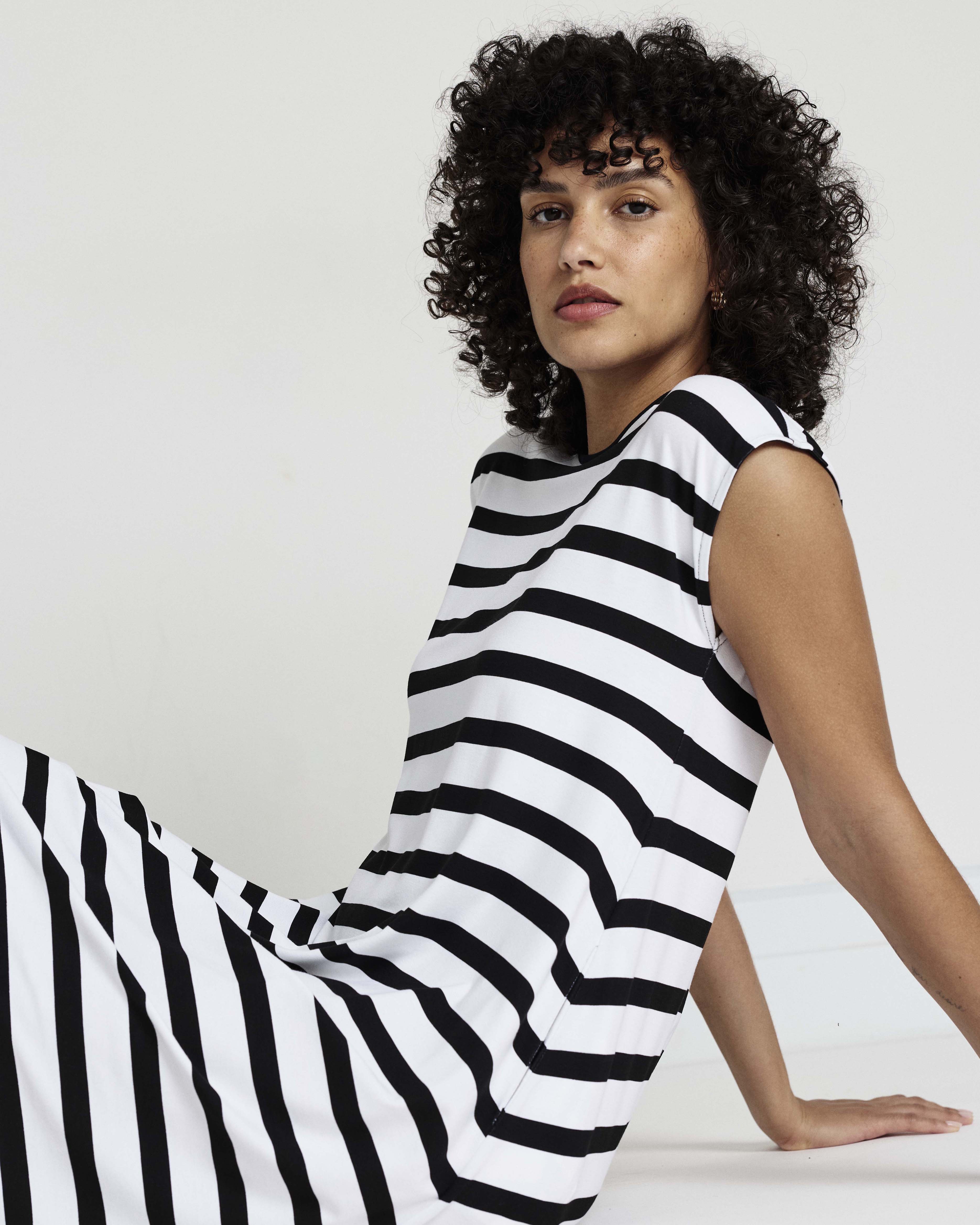 Capri Divine Jersey Flared Dress - Black/White Stripe