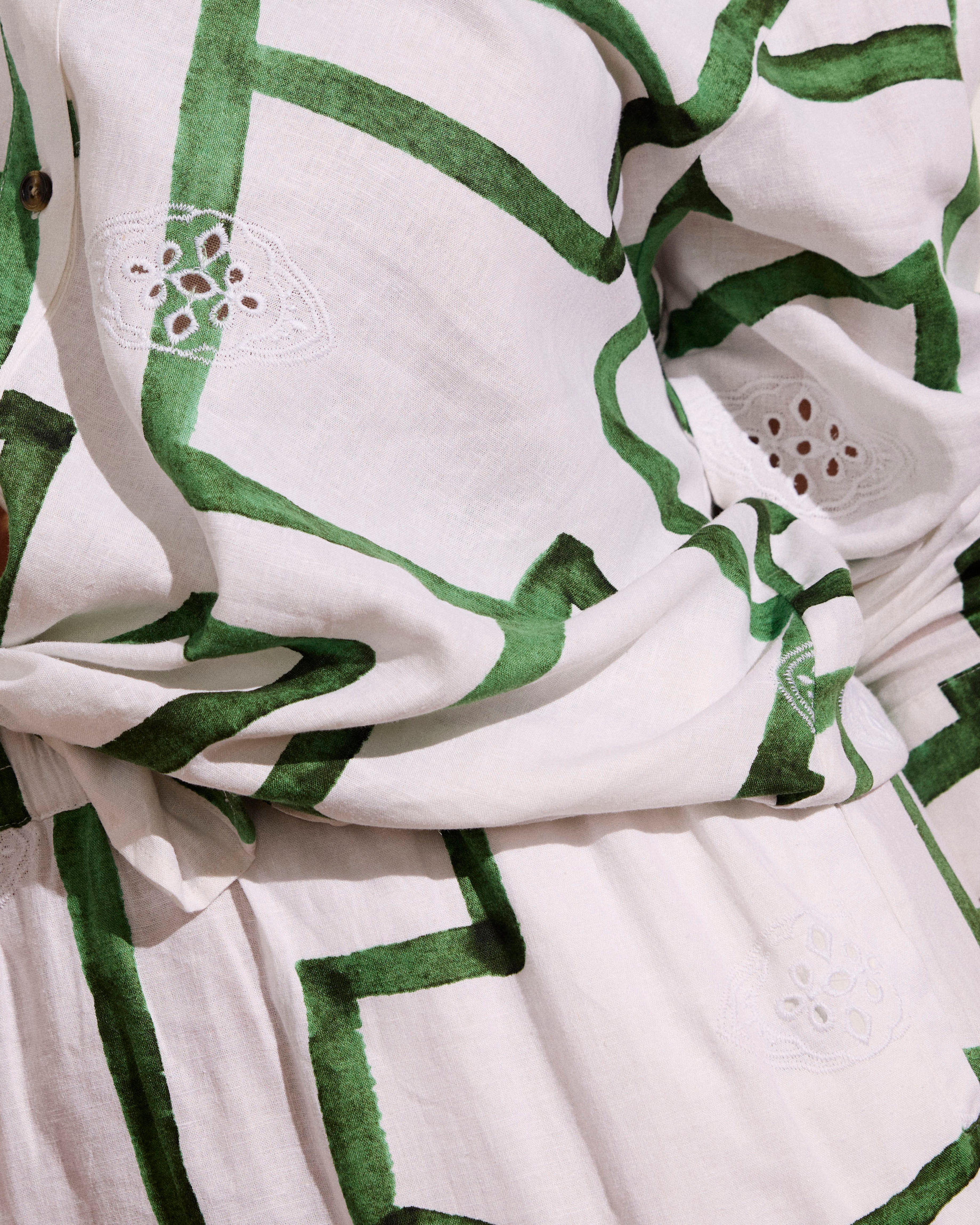 Alix Linen Blend Shirtdress - Green Paint Print