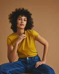 Ashley Cap Sleeve Tee - Yellow Ochre