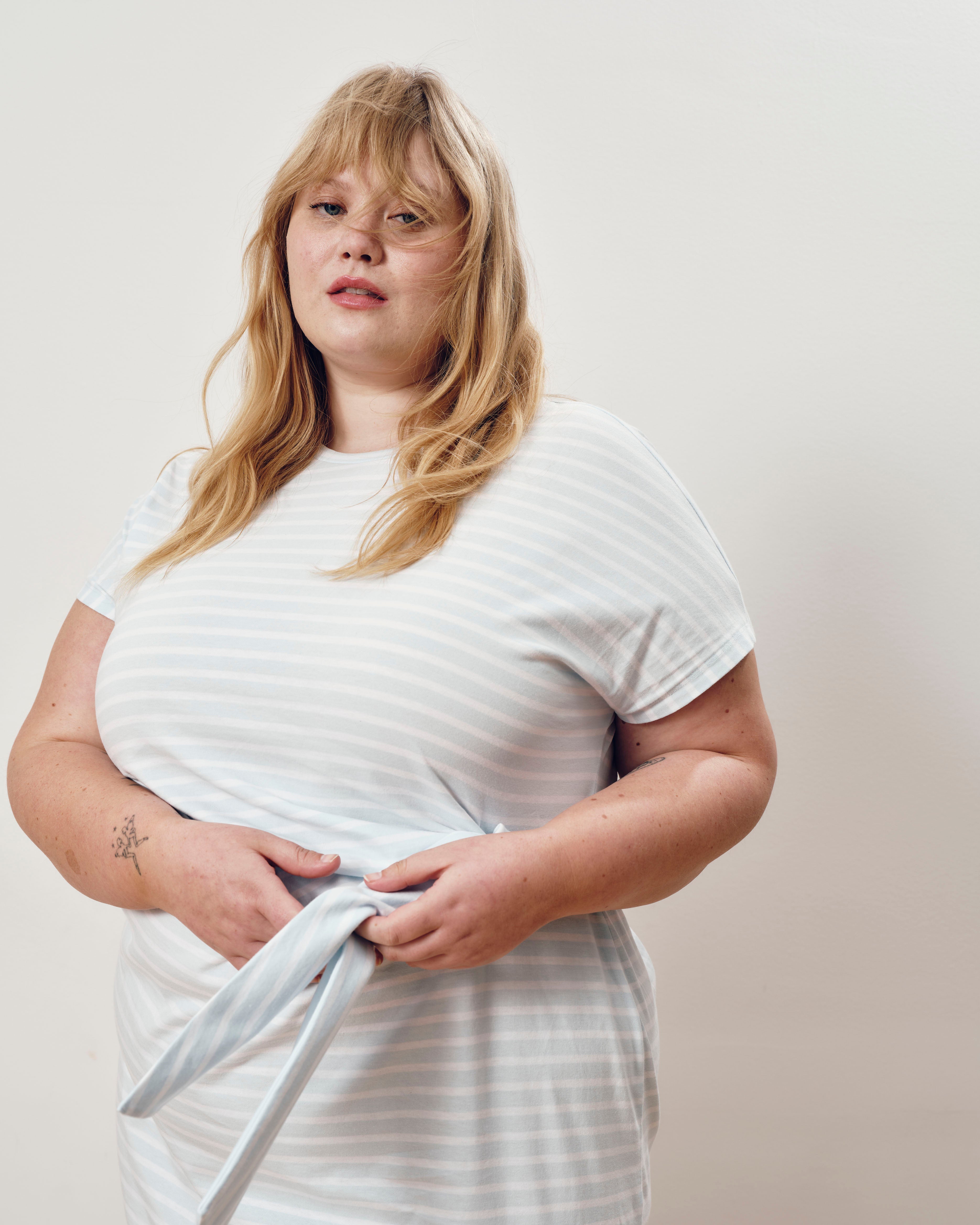 Crescent Breton Stripe Knot Dress - Pale Blue/White Stripe