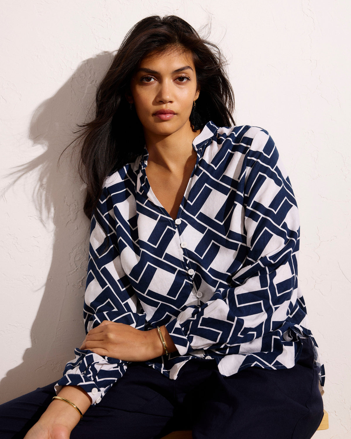 Avalon Linen Blend Blouse - Geometrica Print