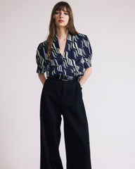 Beatrice Soft Satin Short Sleeve Top - Paddington Ribbon Print