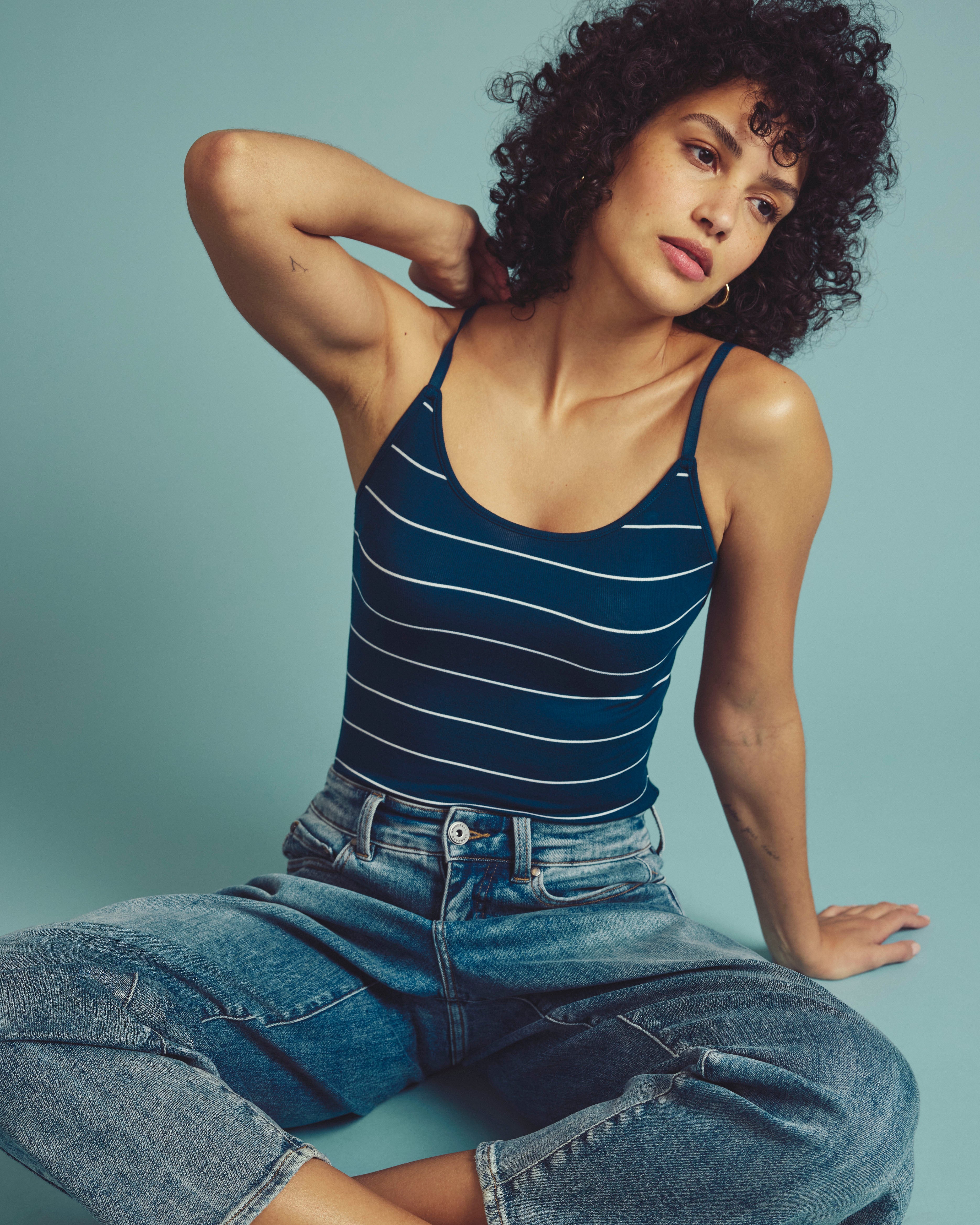 Cloud Rib Camisole - Teal/White Microstripe